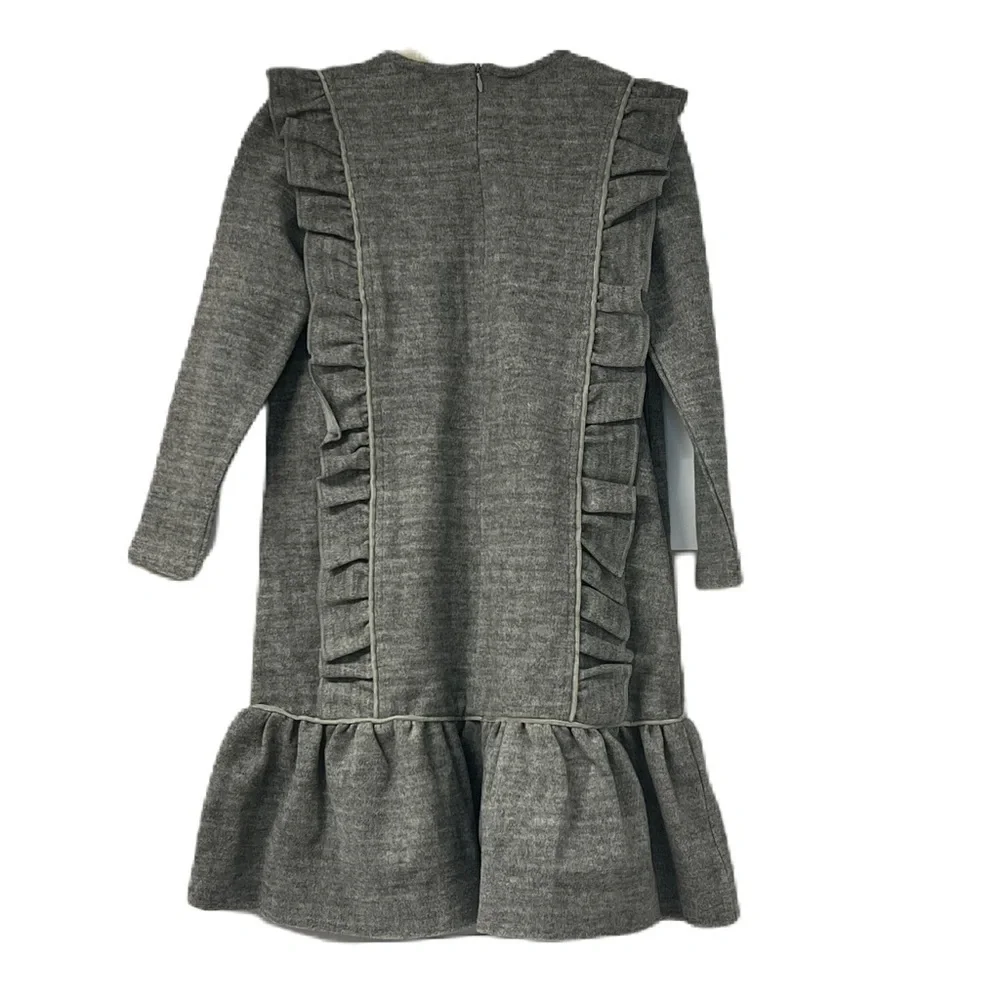 NWT Lilou Gray Girls Ruffle Long Sleeve Dress Size 7